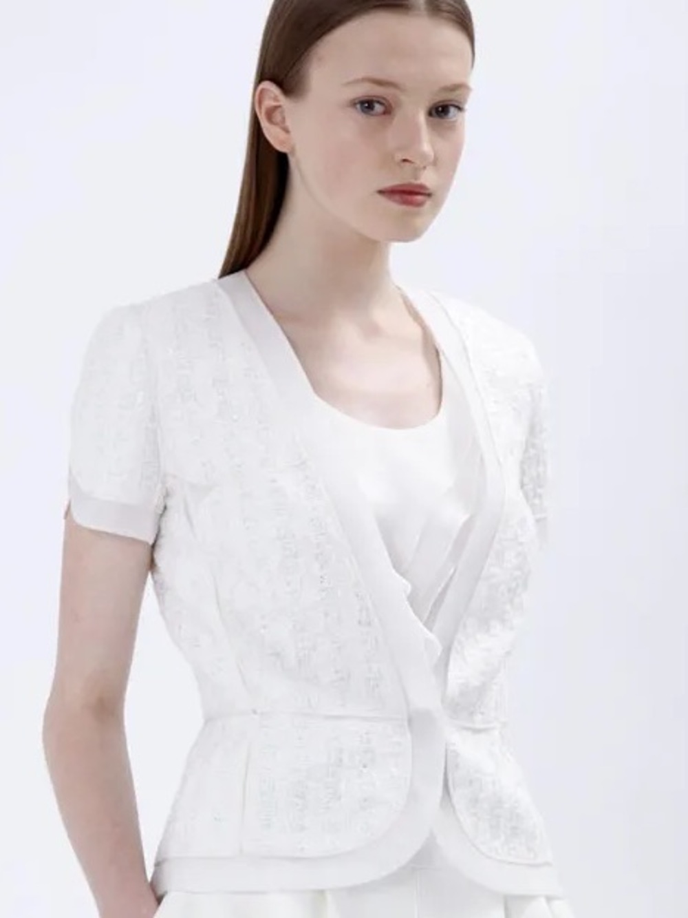 J. Mendel Resort 2010 Short-Sleeve Textured Tweed Peplum Blazer and Skirt